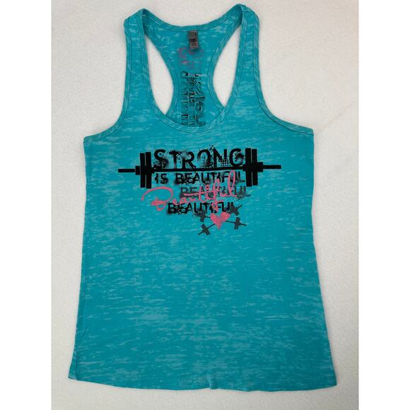 Next Level Apparel Teal Strong Is Beautiful Racer Back Top Weightlifting Gym  L - Picture 2 of 8